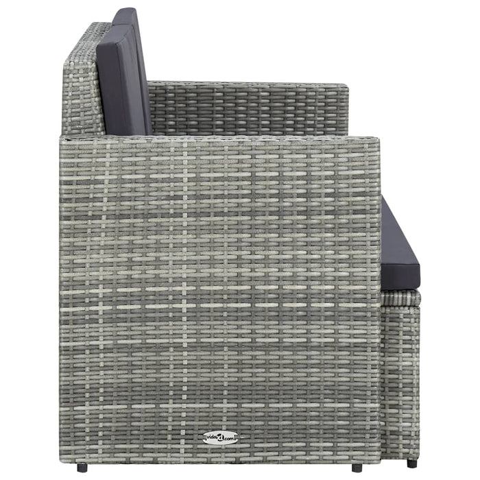 2-seater garden sofa with gray poly rattan cushions