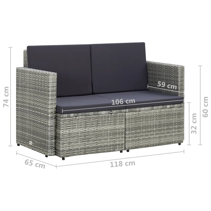 2-Sitzer-Gartensofa mit Auflagen Grau Poly Rattan