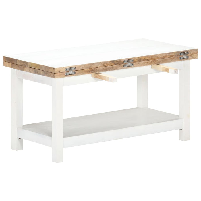 Coffee table extendable white 90x(45-90)x45 cm solid mango wood