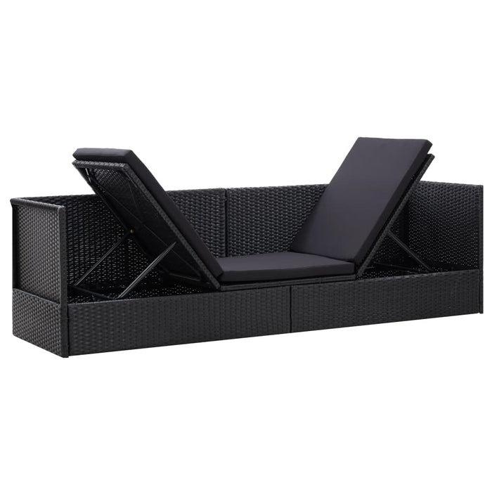 Garden sofa bed with cushions poly rattan black