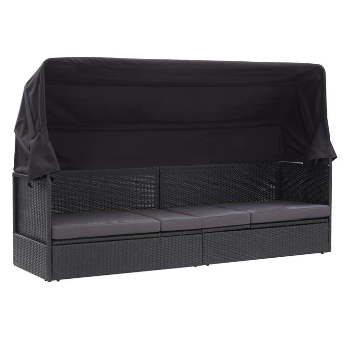 Outdoor sofa bed with roof poly rattan black