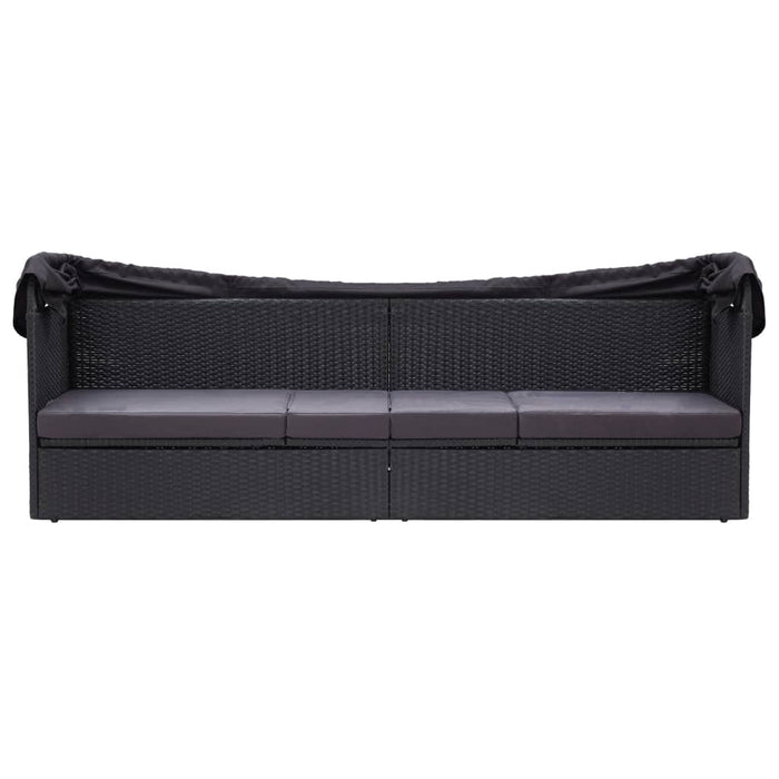 Outdoor sofa bed with roof poly rattan black