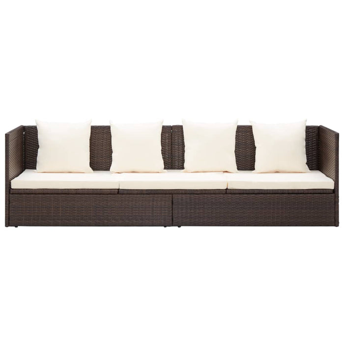 Garden sofa bed with cushions poly rattan brown