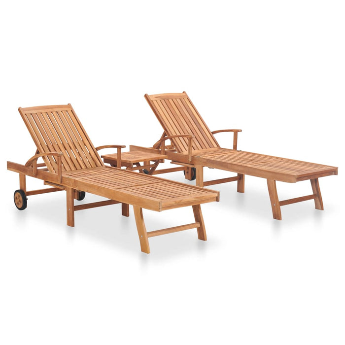Sun loungers 2 pieces with table solid teak wood