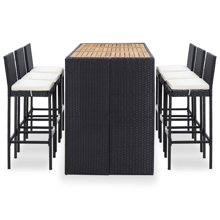 7-tlg. Gartenbar-Set mit Auflagen Poly Rattan Schwarz