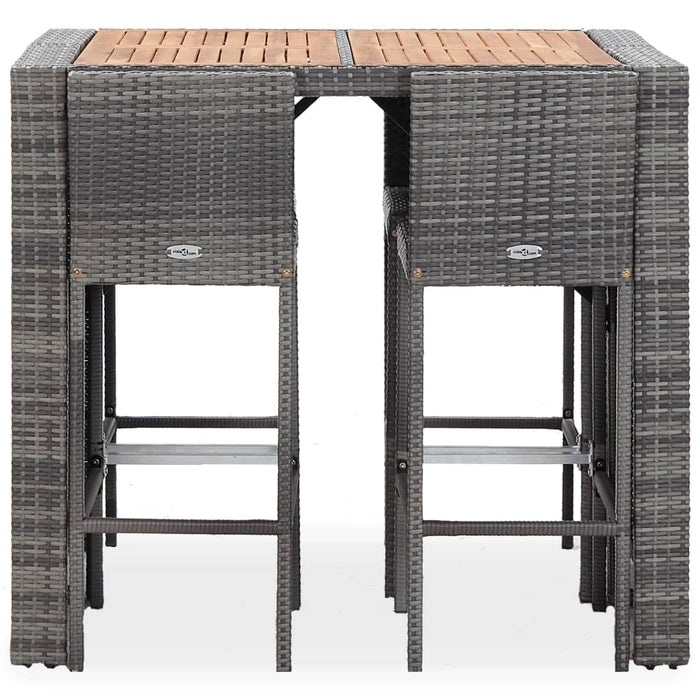 5-tlg. Garten-Bar-Set Poly Rattan und Akazienholz Grau