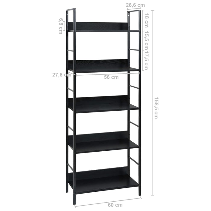 Bookcase 5 shelves black 60x27.6x158.5 cm made of wood