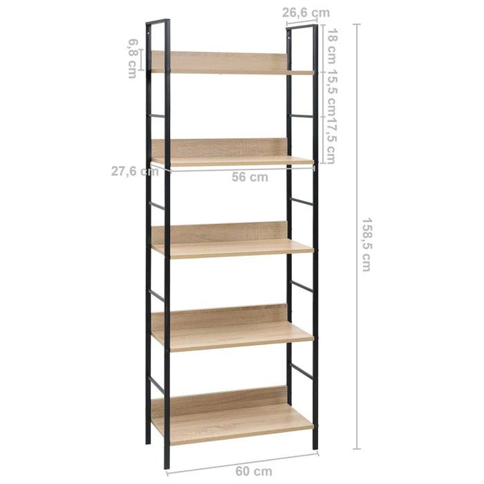 Bookcase 5 shelves oak 60x27.6x158.5 cm wood material