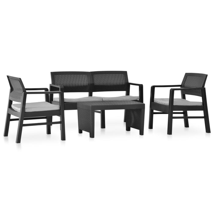 Garden lounge set with cushions, 4 pieces. Anthracite plastic