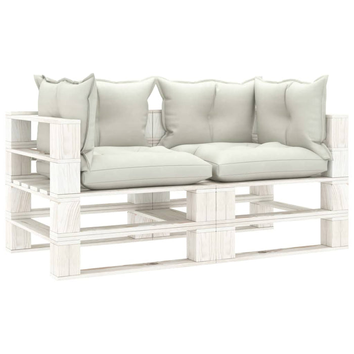 Garten-Palettensofa 2-Sitzer mit Kissen in Beige Holz