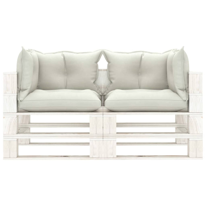 Garten-Palettensofa 2-Sitzer mit Kissen in Beige Holz