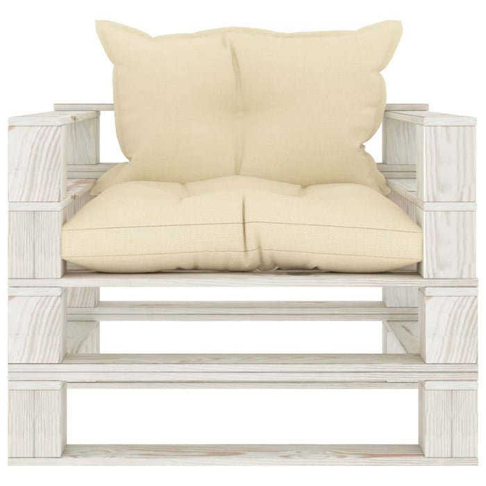 Garten-Palettensofa mit Kissen in Creme Holz
