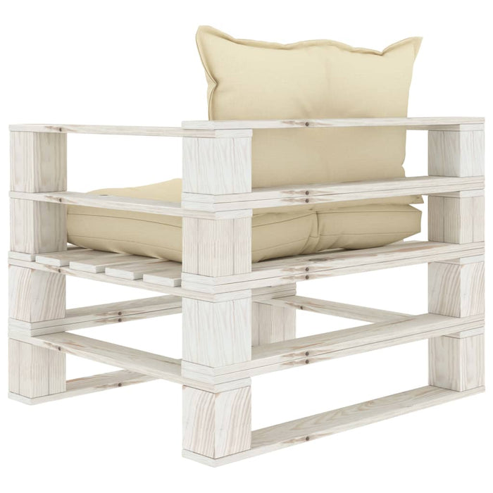 Garten-Palettensofa mit Kissen in Creme Holz