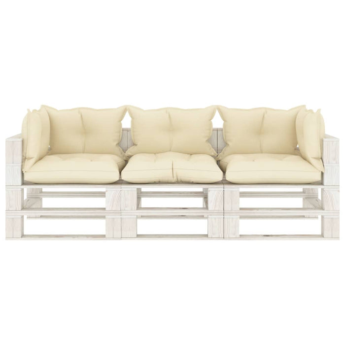 Garten-Palettensofa 3-Sitzer mit Kissen in Creme Holz