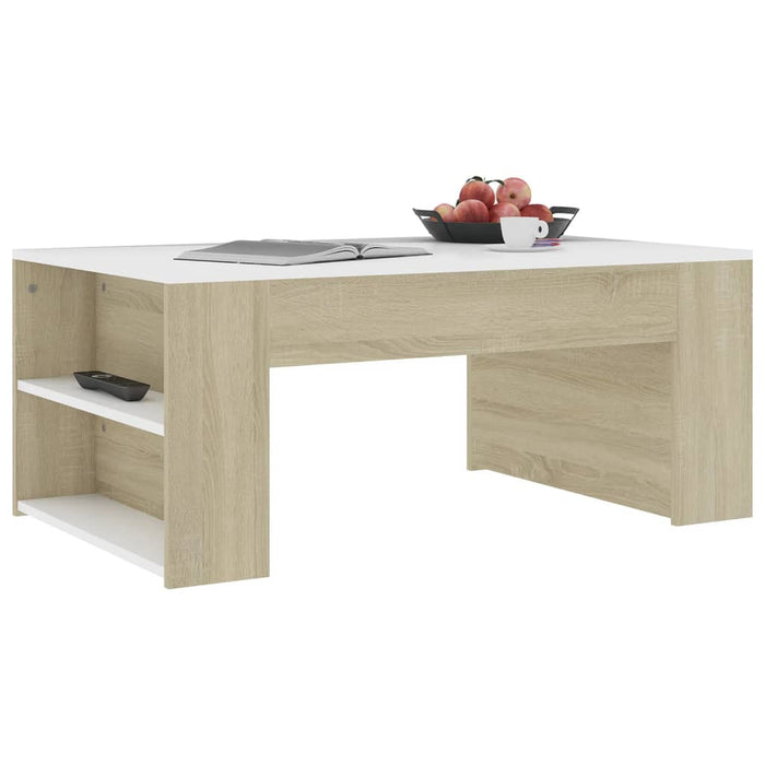 Couchtisch Weiß und Sonoma-Eiche 100x60x42 cm Holzwerkstoff