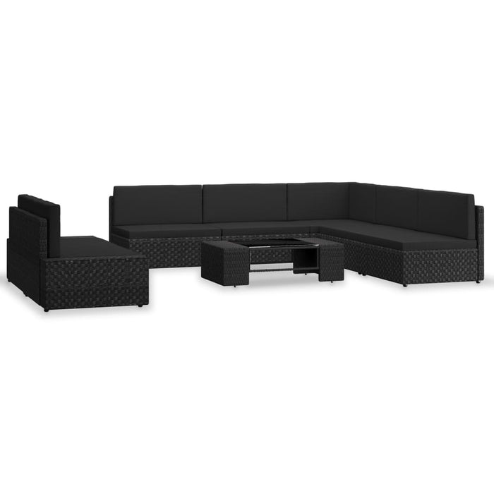 7-tlg. Garten-Lounge-Set Poly Rattan Schwarz