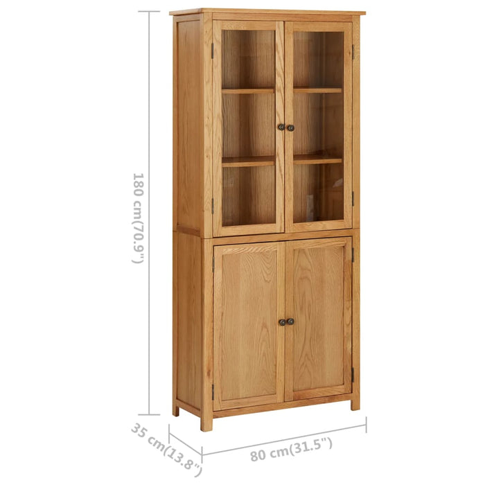 Bookcase with 4 doors 80x35x180 cm solid oak wood &amp; glass
