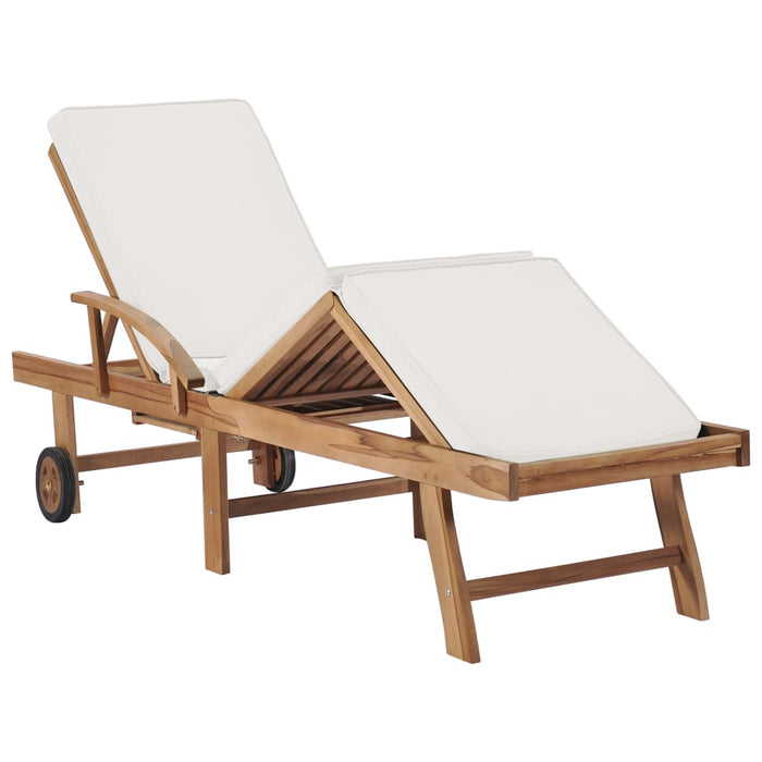 Sun loungers with cushions 2 pieces. Solid wood teak cream