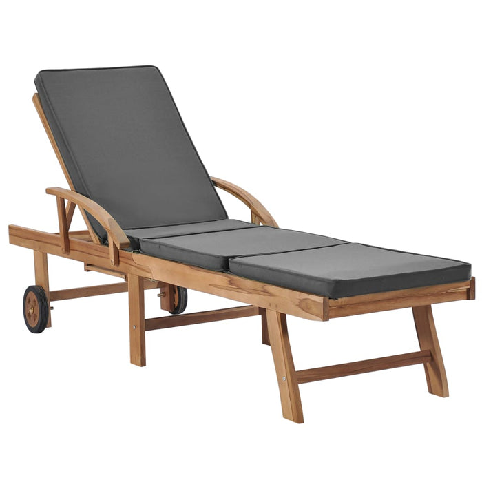 Sun loungers with cushions 2 pieces. Solid teak wood dark gray