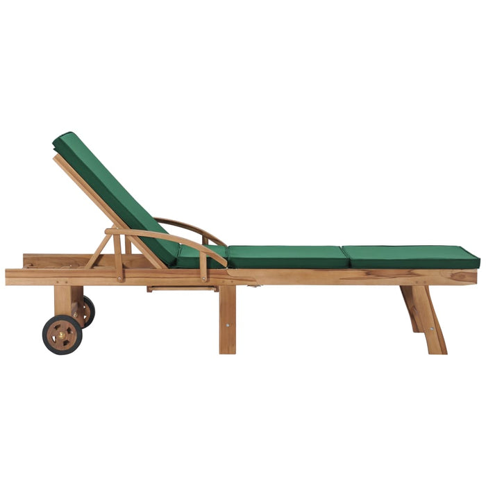 Sun loungers with cushions 2 pieces. Solid teak green