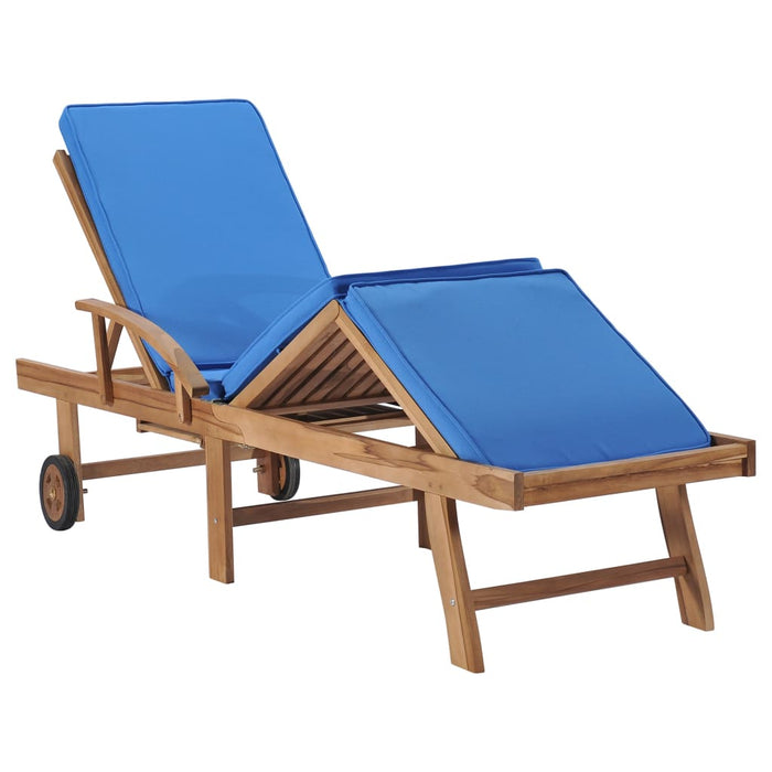 Sun loungers with cushions 2 pieces. Solid teak wood blue