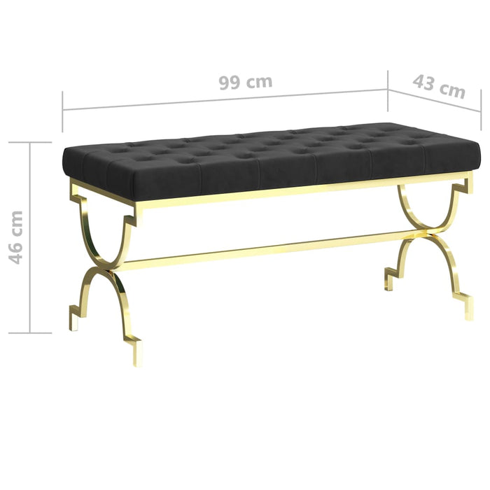 Bank 99 cm Schwarz Samt und Edelstahl