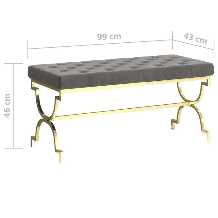 Bank 99 cm Grau Samt und Edelstahl