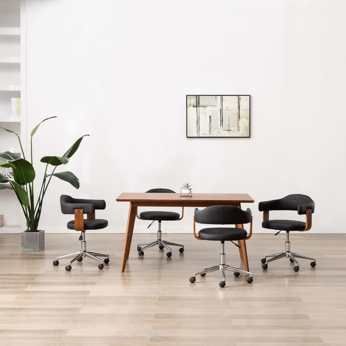 Drehbare Esszimmerstühle 4 Stk. Schwarz Bugholz und Kunstleder
