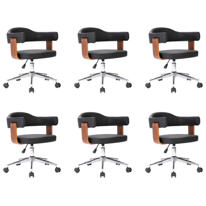 Drehbare Esszimmerstühle 6 Stk. Schwarz Bugholz und Kunstleder