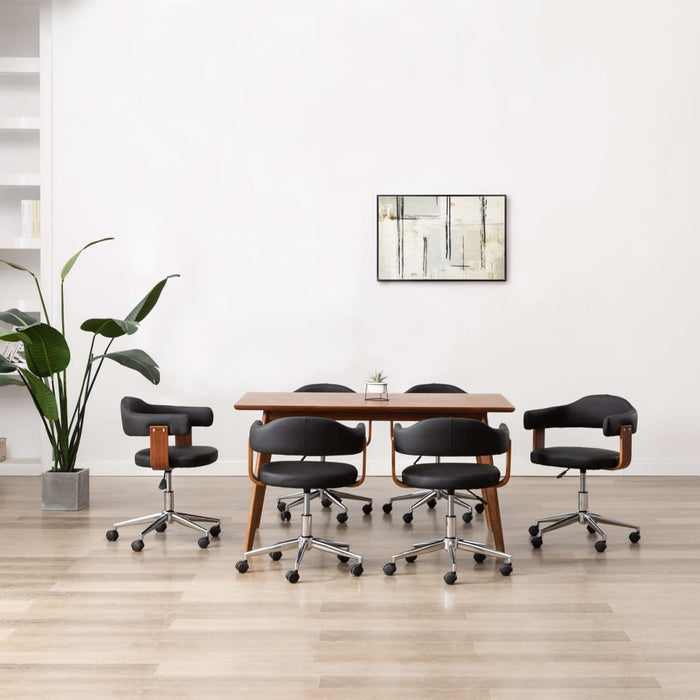 Drehbare Esszimmerstühle 6 Stk. Schwarz Bugholz und Kunstleder