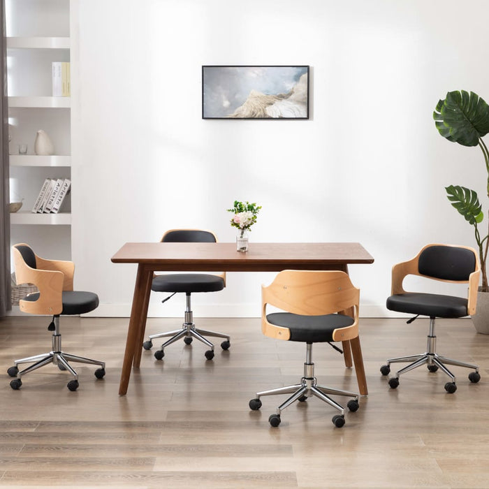 Drehbare Esszimmerstühle 4 Stk. Schwarz Bugholz und Kunstleder