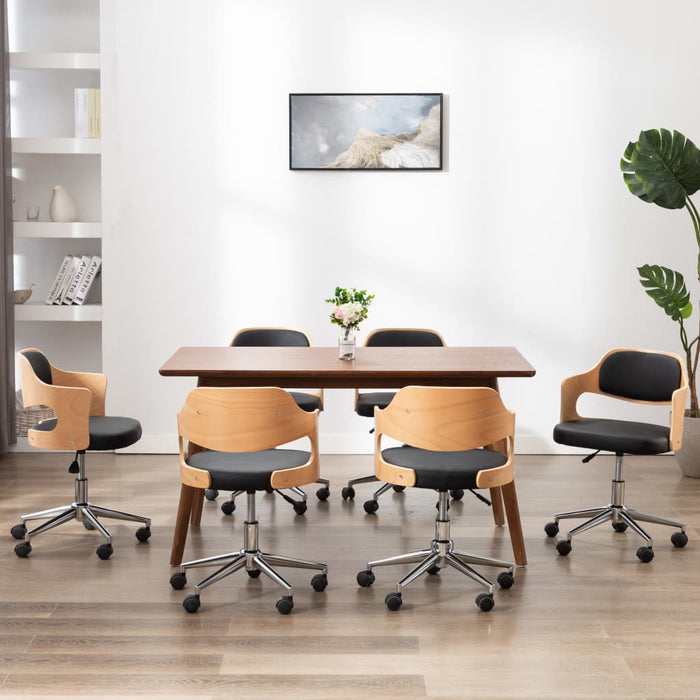 Drehbare Esszimmerstühle 6 Stk. Schwarz Bugholz und Kunstleder