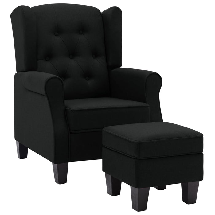 Armchair with footstool black fabric