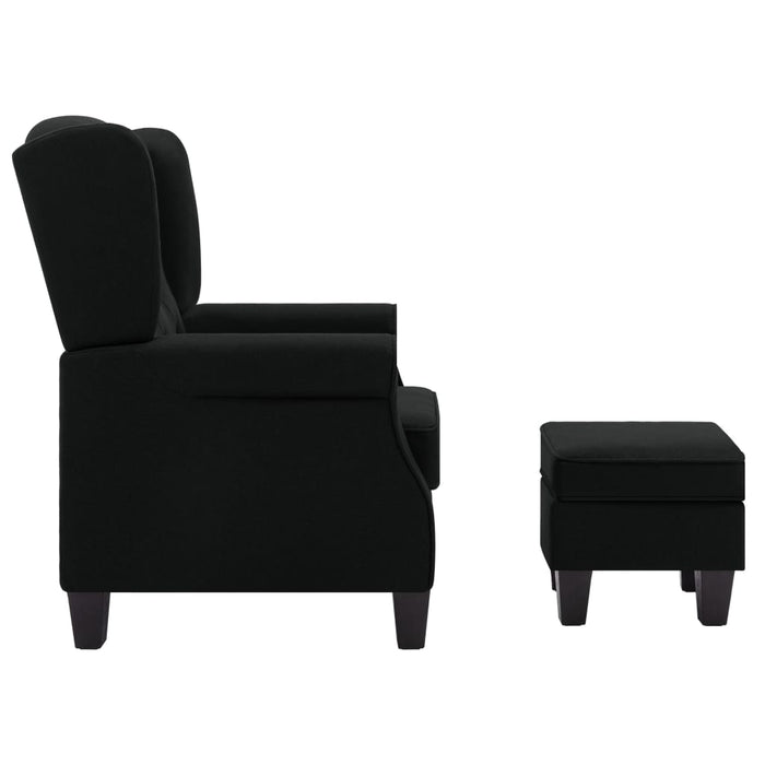 Armchair with footstool black fabric
