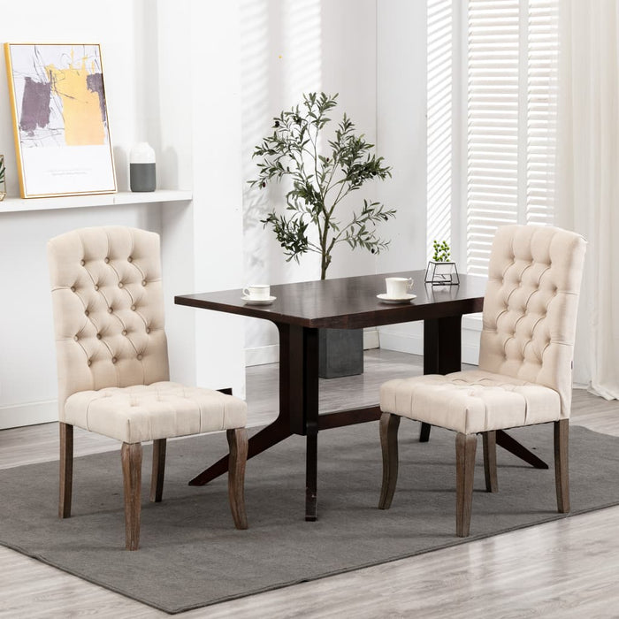Dining room chairs 2 pcs. Beige linen look fabric