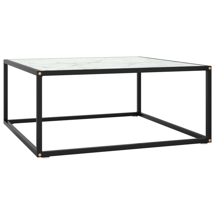 Coffee table black with white glass in marble look 80x80x35 cm