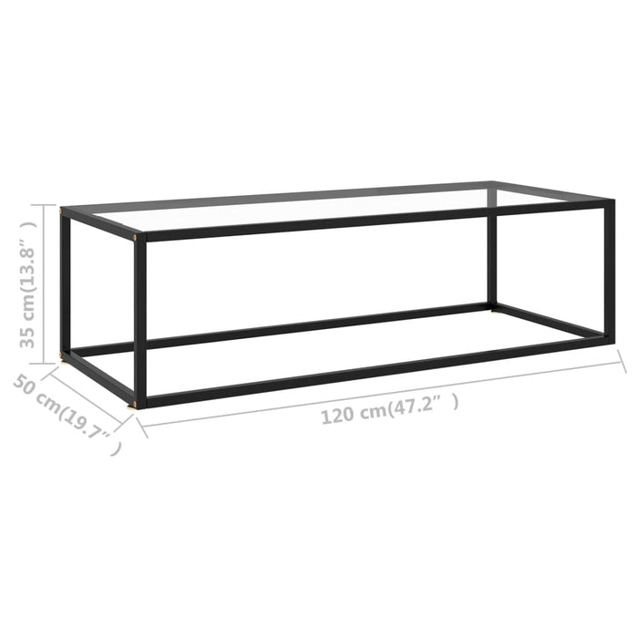 Coffee table black with tempered glass 120x50x35 cm