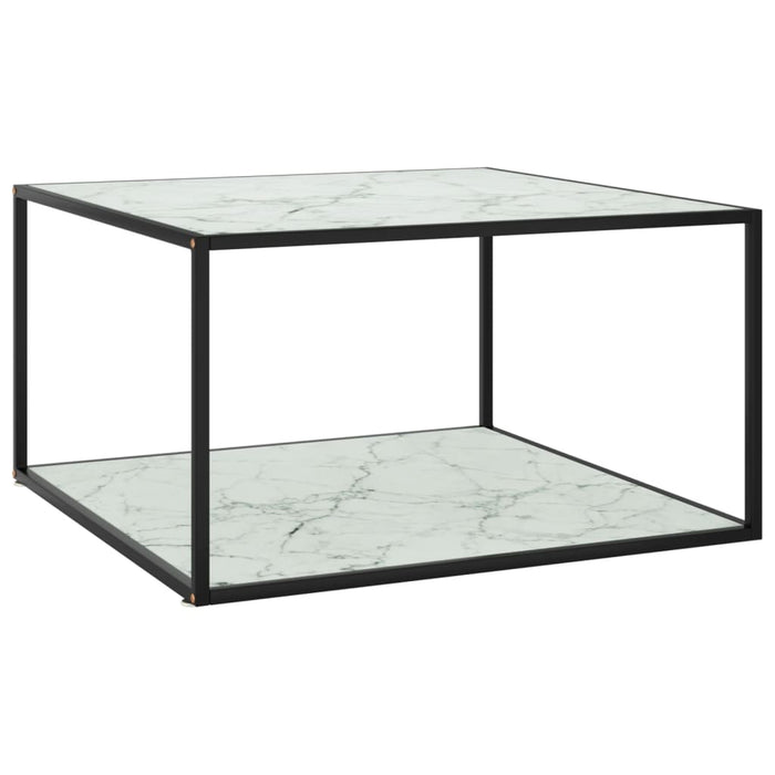 Coffee table black with white glass marble look 90x90x50 cm
