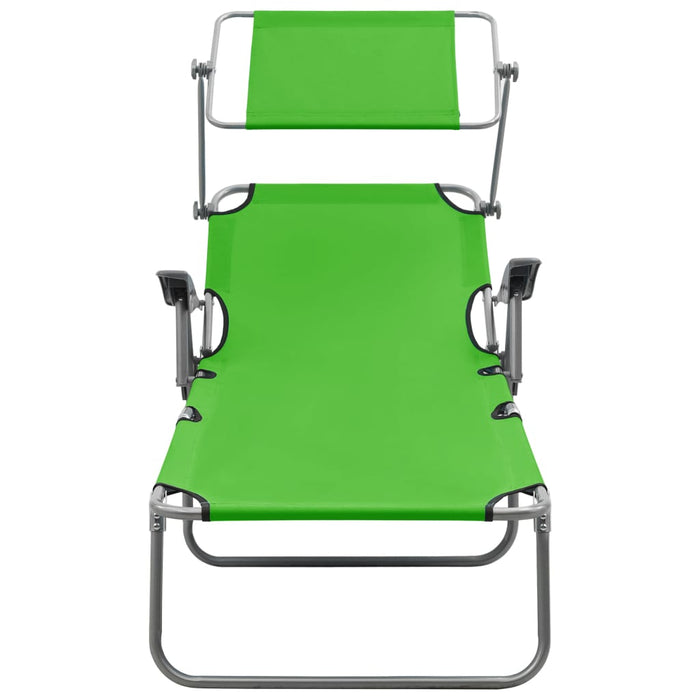 Sun lounger with sun protection steel green