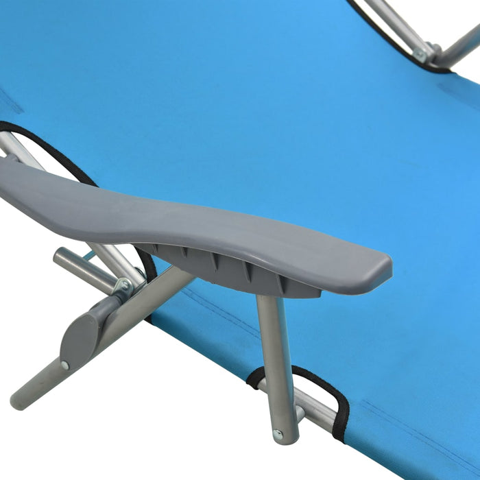 Sun lounger with sun protection steel blue