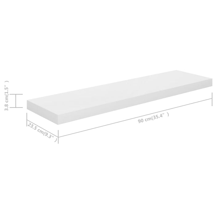 Floating wall shelves 4 pieces high gloss white 90x23.5x3.8cm MDF