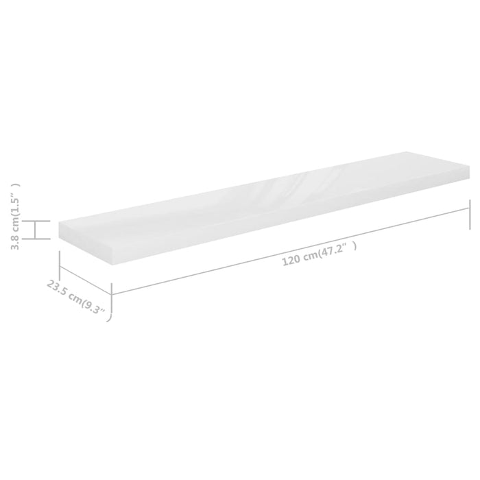 Floating wall shelves 4 pieces high gloss white 120x23.5x3.8cm MDF