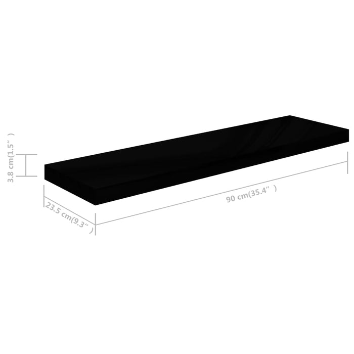 Floating wall shelves 4 pieces. High-gloss black 90x23.5x3.8cm MDF