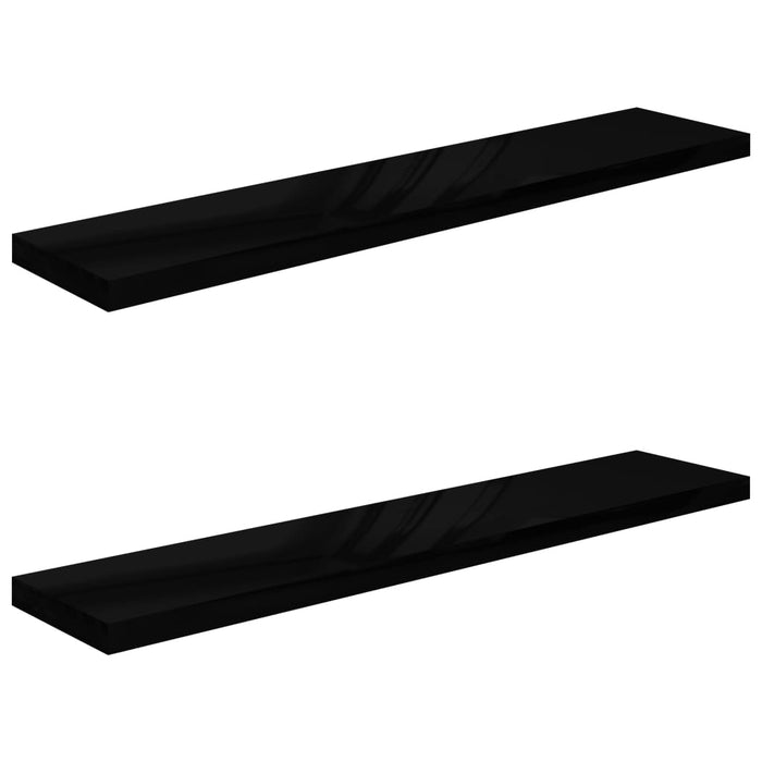 Wall shelves floating 2 pieces. High-gloss black 120x23.5x3.8cm MDF
