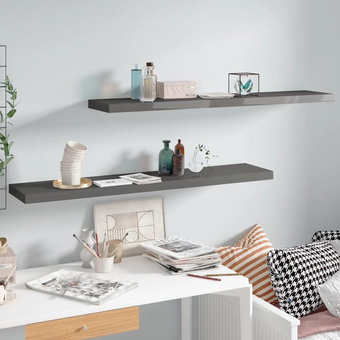 Floating wall shelves 2 pieces high gloss gray 120x23.5x3.8cm MDF