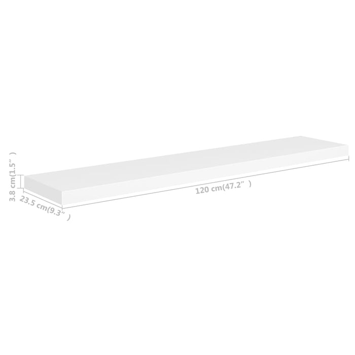 Floating wall shelves 2 pcs. White 120x23.5x3.8 cm MDF