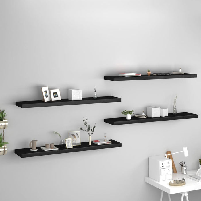 Floating wall shelves 4 pcs. Black 120x23.5x3.8 cm MDF