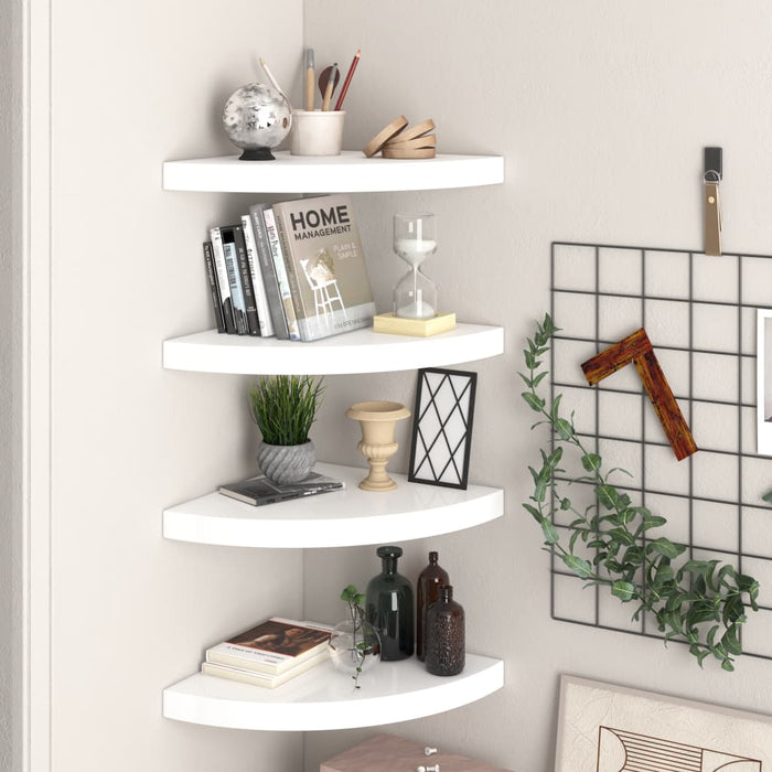 Corner floating shelves 4 pieces high gloss white 35x35x3.8 cm MDF