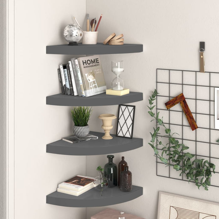 Corner floating shelves 4 pieces high gloss gray 35x35x3.8 cm MDF