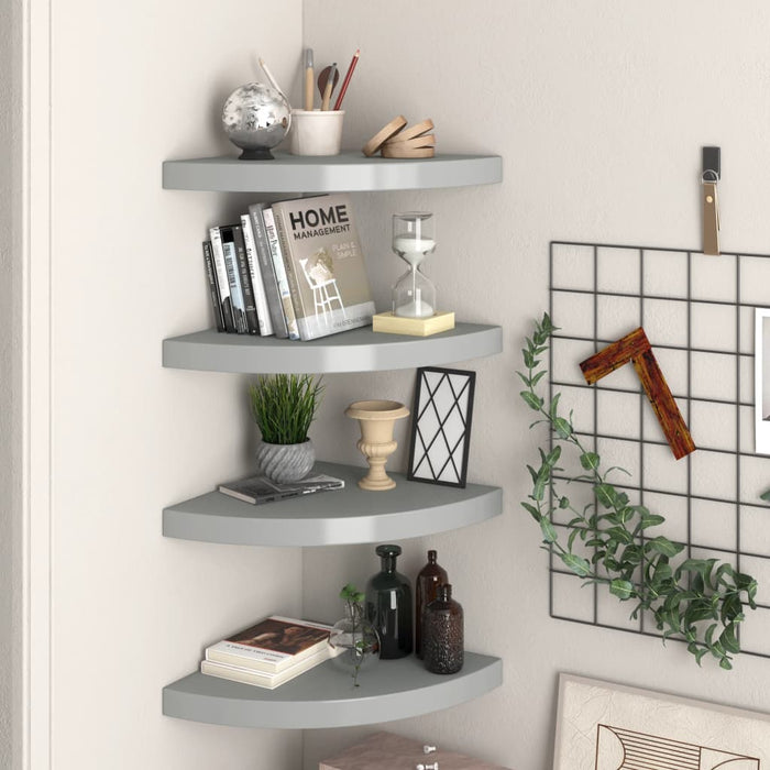 Corner floating shelves 4 pcs. Gray 35x35x3.8 cm MDF